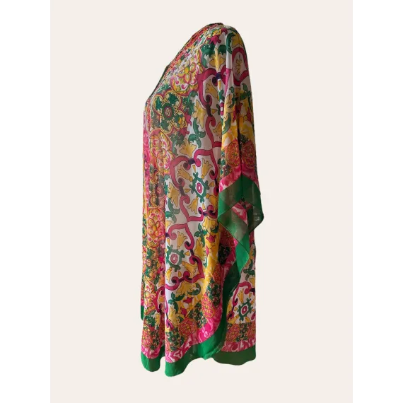 6pk: Flerfarget m grønn kant kaftan