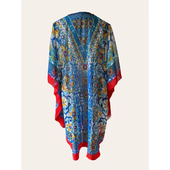 6pk: Rød m blå kant kaftan